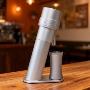 Portable silver electric coffee grinder
