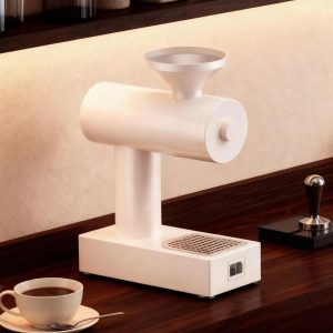 A classic coffee grinder with a white appearance